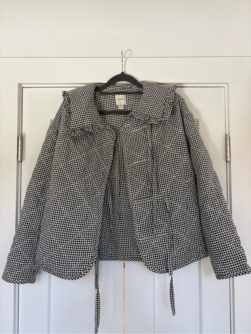 Maeve Anthropologie Black & White Gingham Quilted Jacket With Peter Pan Collar — image 4 of 5